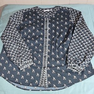 Belle by Kim Gravel Black & Brown  Floral Button Down Shirt